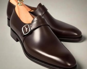 Handmade Brown Leather Single Monk Strap – Men’s Luxury Formal Dress Shoes