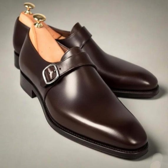 Handmade Brown Leather Single Monk Strap – Men’s Luxury Formal Dress Shoes