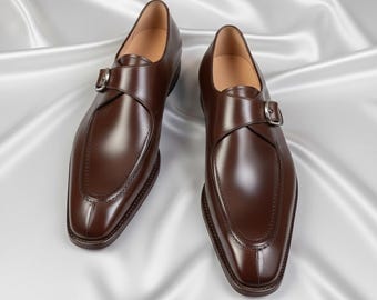 Handgefertigte braune Leder Monk Strap Oxford Schuhe - Maßgefertigte formelle Herrenschuhe