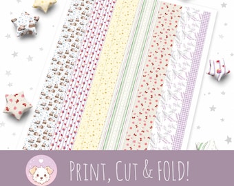Printable Origami Star Paper Strips Bundle | Lucky Star Paper PDF | Floral & Pastel Patterns | Instant Download | DIGITAL ONLY