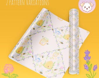 Lavender Honey Bee Garden Seamless Pattern | Cottagecore Bumble Bee Floral Digital Paper | 4000px x 4000px | Commercial Use | DIGITAL ONLY