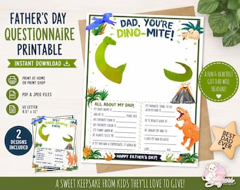Father's Day Questionnaire Printable | All About My Dad Worksheet | Dinosaur Father's Day Gift from Kids | Instant Download | DIGITAL ONLY