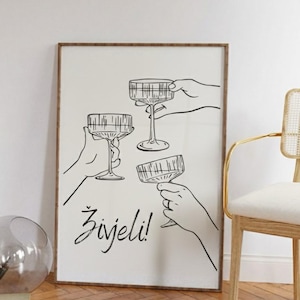 Zivjeli Poster | Balkan Toast Wall Art | Minimalist Wine Illustration | Ex-Yu Home Decor | Modern Line Art Geschenk