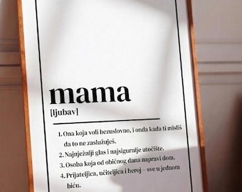 Pôster com a definição de MAMA – Arte de parede croata | Pôster com tipografia carinhosa | Presente para o Dia das Mães, aniversário e decoração de casa