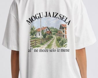 Camiseta Mogu Ja Iz Sela, Camiseta Oversized dos Balcãs, Camiseta Estilo Vila Eslava, Moda Urbana Croata, Sérvia e Bósnia, Camiseta com Estampa nas Costas