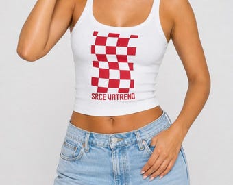 Srce Vatreno Tank Top, Croatia Summer Top, Croatian Pride Cami, Hrvatska Football Top, Vatreni Festival Tank, Croatia Beachwear