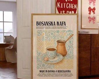 Bosanska Kafa Poster | Bosnian Coffee Art Print | Balkan Kitchen Decor | Džezva & Fildžan Illustration | Ex-Yu Wall Art Gift Moving In
