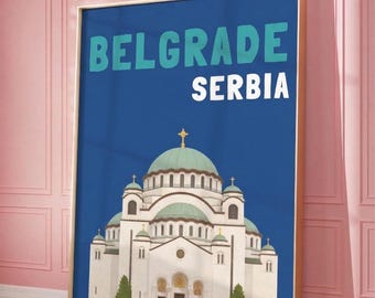 Belgrade Serbia Poster, Serbia Travel Print, Balkan City Art, Hram Sveti Sava Illustration, Belgrade Decor, Europe Travel Poster, beograd