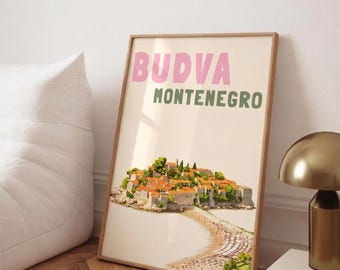 Budva Montenegro Poster, Balkan Travel Print, Adriatic Coast Wall Art, Summer Aesthetic Poster, Montenegro Beach Decor