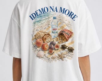 Idemo na More Shirt Balkan Summer Tee, Croatia Beach T-Shirt, Adriatic Vacation Shirt, Oversized Back Print Tee, Slavic Summer Outfit
