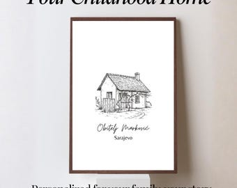 Childhood Home Portrait | Custom Family House Poster | Personalized Fine Line Drawing | Memory Gift | Birthday present