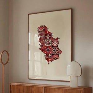 Serbia Map Poster – Srpski Vez Folk Embroidery Art, Serbian Folklore Wall Art, Balkan Heritage Print