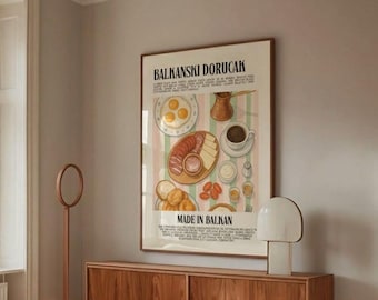 Pôster de Café da Manhã Balcânico | Impressão de Café da Manhã Balcânico | Decoração de Cozinha da Ex-Iugoslávia | Ilustração de Café | Presente de Arte de Parede Balcânica