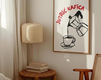 Jutric Kafica Poster | Balkan Coffee Wall Art | Serbian Croatian Bosnian Yugo Decor | Slavic Morning Print
