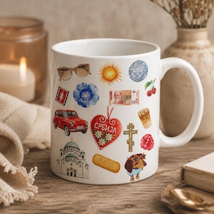 Servische mok, Servische koffiemok, Servische patchworkmok, Balkanmok, Servisch cadeau, Beograd-mok, Slavische mok, keramische kop