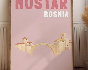 Mostar Bosnia Poster, Stari Most Bridge Print, Bosnia Travel Poster, Balkan Wall Art, Mostar, Bosnia Herzegovina Gift, Travel Print Europe