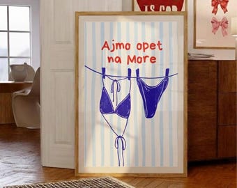 Pôster "Ajmo opet na more" | Arte de parede de verão croata | Impressão nostálgica da ex-Iugoslávia | Decoração divertida dos Balcãs | Presente de praia da Croácia | Presente de mudança