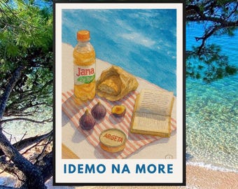 Balkan Poster "Idemo na more" | Watercolor Beach Scene | Ex-Yu Summer Nostalgia | Croatian Serbian Bosnian Wall Art | Gift Idea