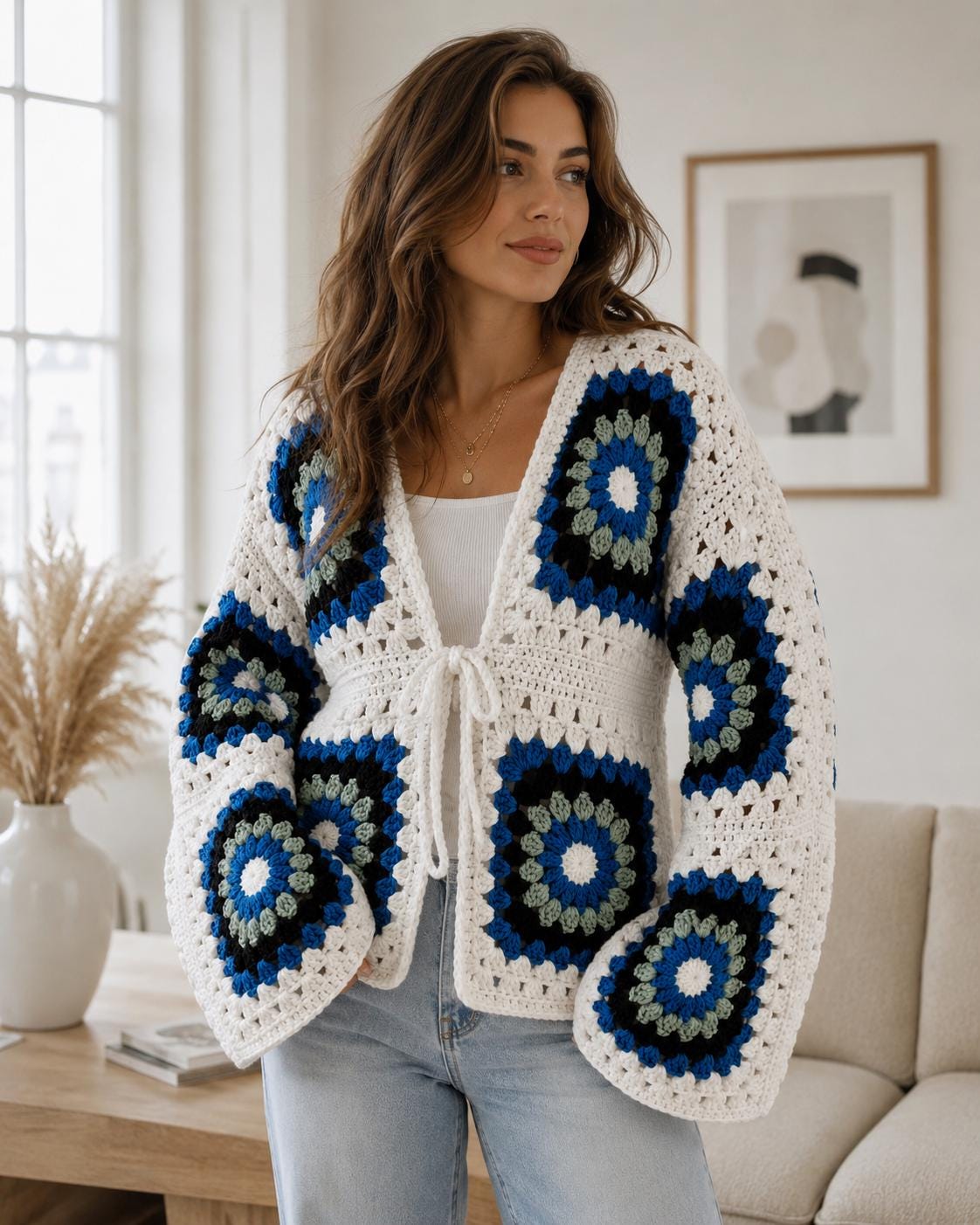 Crochet Granny Square Cardigan Pattern Boho Sweater