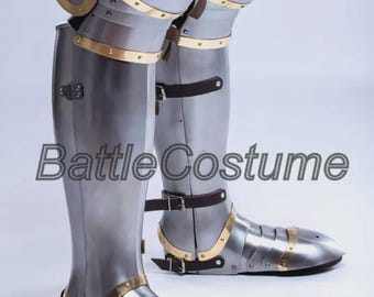 Full Medieval Knight Functional Leg Armor – Steel Greaves & Sabatons for LARP SCA