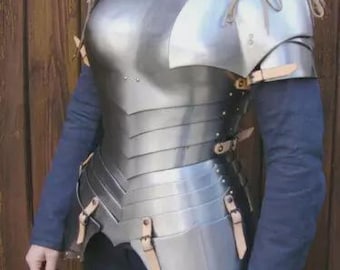 Armadura de media pieza de guerrera medieval / Conjunto de coraza y hombreras de acero de calibre 18 para LARP y cosplay