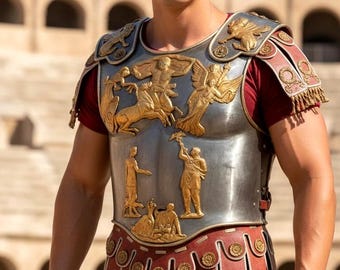 Coraza de guerrero romano musculosa - Armadura de caballero medieval con faldón - Recreación y cosplay para fiesta de Halloween