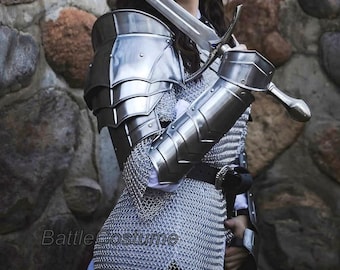 Medieval Shoulder and Arm Protection | Women’s Wearable Steel Armor Pauldrons Set for LARP & Renaissance Fairs