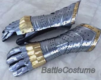 Par de guanteletes de acero de calibre 18 / Guantes de armadura medieval gótica para LARP y recreación histórica (Cosplay)