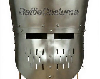 Templar Knight Armor Helmet | Medieval 18 Gauge Steel Collectible | LARP & Cosplay Costume Helmet