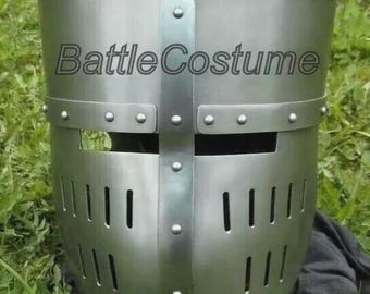 Medieval Templar Crusader Knight Helmet | 18 Gauge Steel Armor | Reproduction Costume Helmet for LARP & Cosplay
