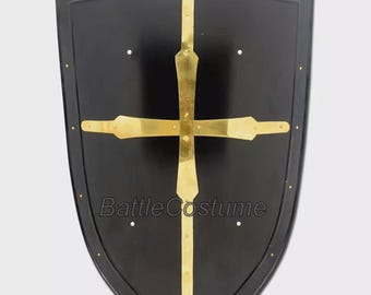 Escudo de caballero medieval / Escudo de batalla de acero negro de calibre 18 para LARP y recreación histórica