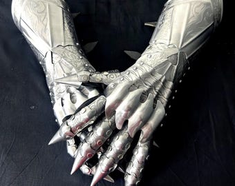 Guanteletes medievales de acero: guantes de armadura grabados, LARP Cosplay