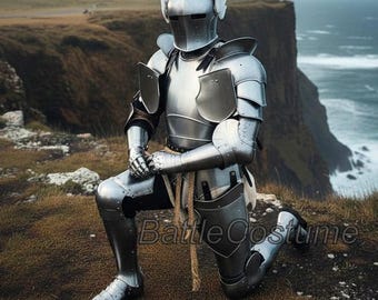 Handgefertigte mittelalterliche Barbuta-Ritterrüstung - polierter Stahlvollanzug im italienischen Stil - professionelles LARP-Kostüm & Display