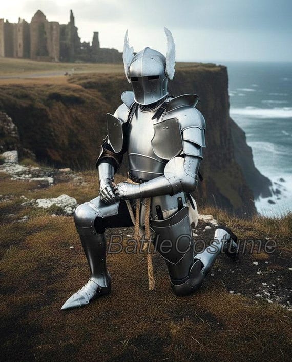 Handcrafted Medieval Barbuta Knight Armor - Polished Steel Full Suit with Italian Style - Professional LARP Battle Ready Costume & Display