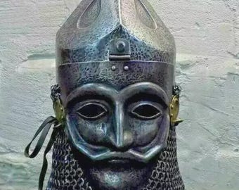 Medieval Ottoman Empire Knight Mask Helmet | 18 Gauge Steel Full Face Helmet with Chainmail | LARP & Reenactment