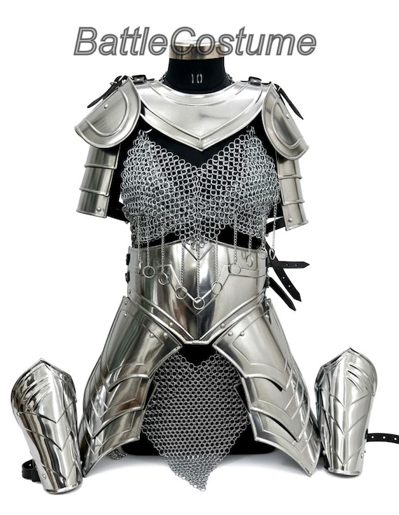 Medieval Lady Knight Chainmail & Steel Plate Armor Set | Female Steel Cuirass | LARP SCA Cosplay Armor