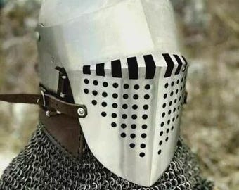 Handcrafted Medieval Bascinet Helmet With Chainmail Avaintel | 18GA Mild Steel Padded Armor for SCA & LARP