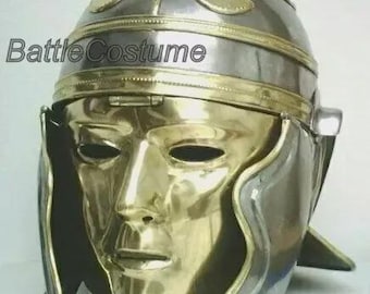 Casco de centurión romano medieval / Réplica de armadura de soldado galo imperial de acero calibre 18 para LARP y coleccionistas