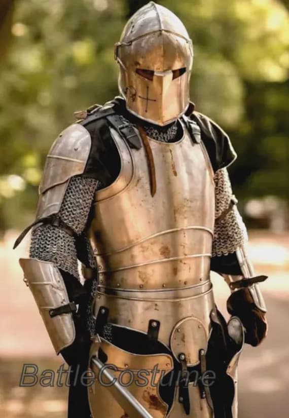 Medieval Knight Full Body Plate Armor –Barbute Warrior Steel Armor for LARP & Costume Play
