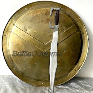 Escudo de guerrero espartano de 300 dañado ~ Escudo de armadura medieval de metal ~ Escudo de batalla de guerrero griego para cosplay y exhibición