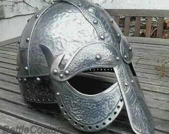 Casco vikingo normando medieval / Armadura artesanal de acero endurecido de calibre 18 para LARP y cosplay