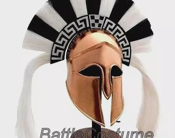 Roman Greek Battle Helmet | Steel & Leather Corinthian Armor with Decorative Plume For Cosplay And Display