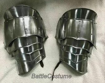 Medieval Knight Steel Pauldron Pair | 18GA Shoulder Armor for LARP & Cosplay | Fully Functional Warrior Shoulder Armor