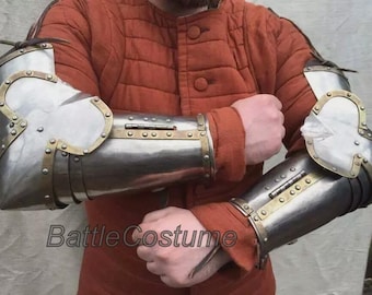 Brazales medievales de acero / Protectores de brazos de caballero / Par para LARP y recreación histórica (Cosplay)