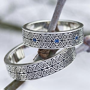 Ehering Set mit Dreiecksknotenmuster, Sterling Silber Geometrische Interlaced Bands für Paare