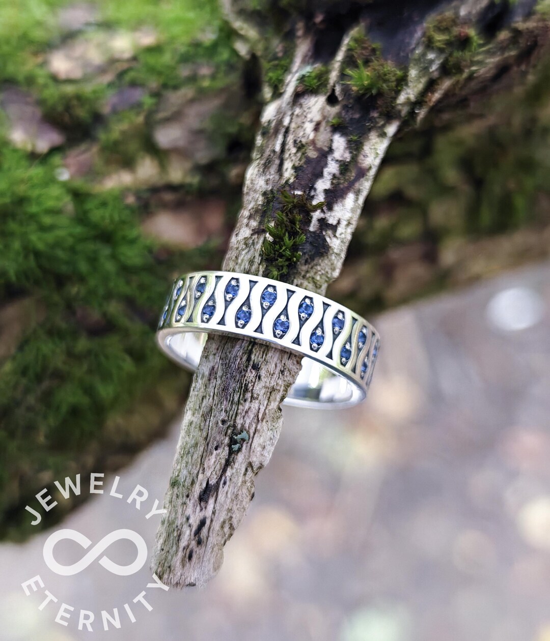 Shockwave Ripple Rings Wavy Ripple Ring With Small Blue Stones – Women’s Sterling Silver Ocean ...