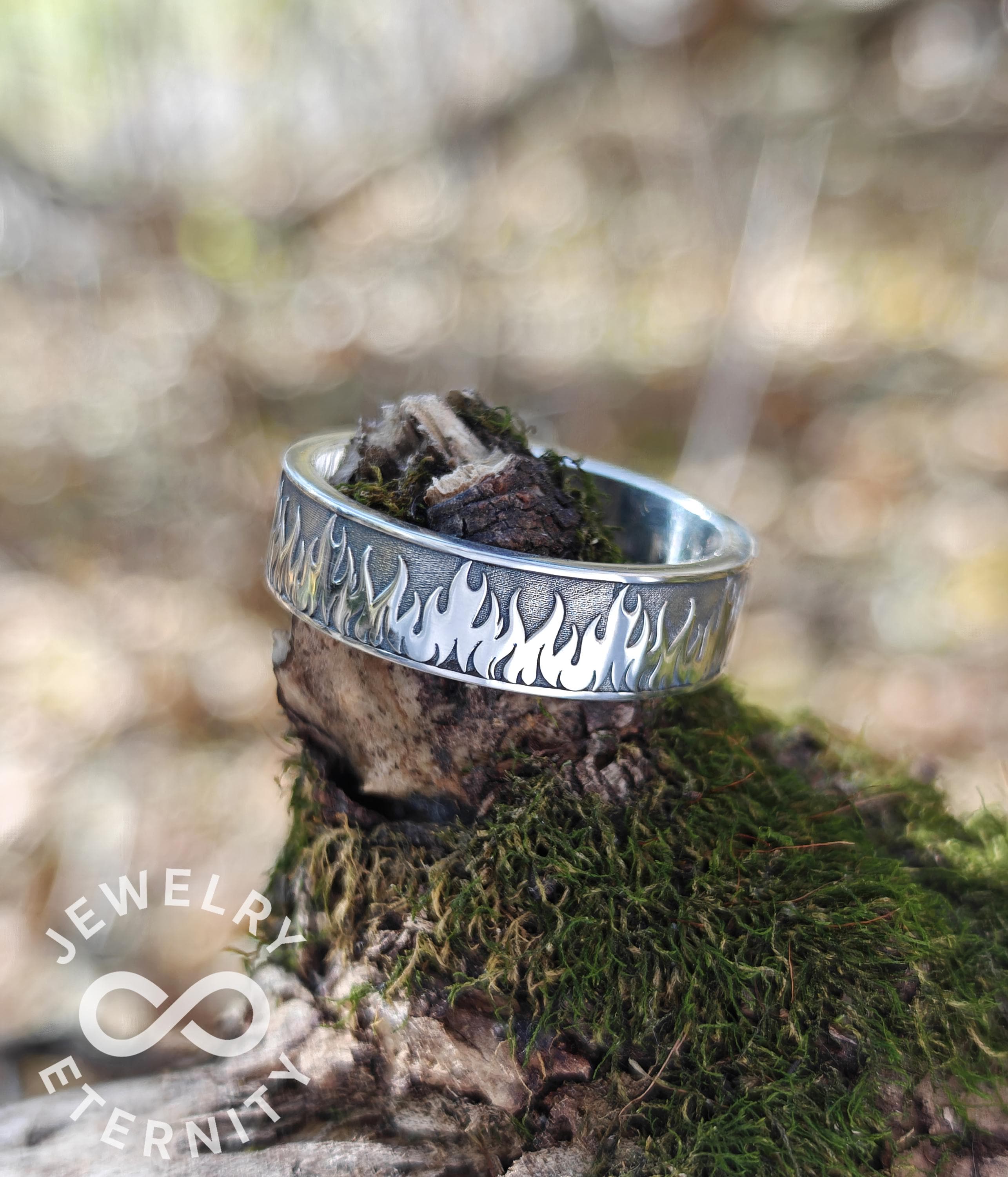 Unique Flame Ring 6mm – Men's Oxidized Sterling Silver Fire