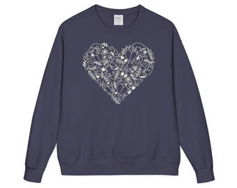 Cottagecore Cat Sweatshirt - Floral Kitten Heart Crewneck