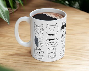 Taza de gato dibujada a mano