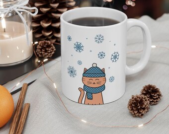 Winter Tabby Cat Coffee Mug: Orange Cat with Hat & Scarf